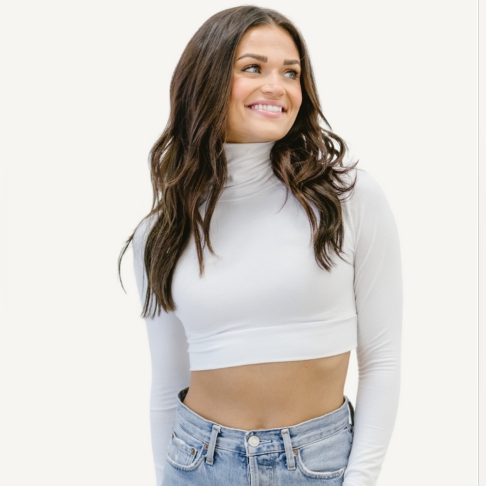 NEW NWOT Half Tee White Long Sleeve Turtleneck Crop Top Sz 4XL